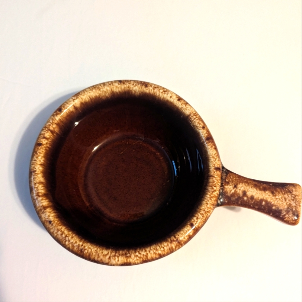 Brown Drip Soup Handle Bowl Hull Pottery Glazed‎ Oven Proof USA 5.5" Round